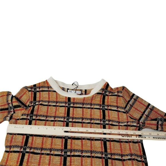 Zara Midi Dress Small Yellow Plaid Harvest 3/4 Sleeves Bloggers Favorite Boho - Picture 8 of 11